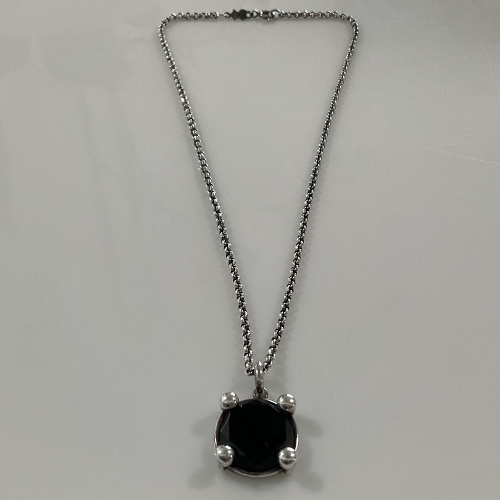Tous Silver Necklace with Black Onyx Round Stone Pendant